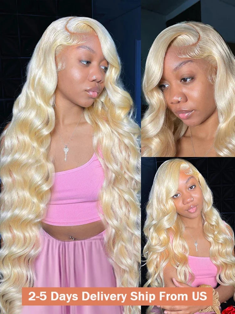 Brazilian 30 40 inches Body Wave 613 Honey Blonde HD Transparent Lace Front Human Hair Wigs 13x6 Lace Frontal Wig Glueless Wig