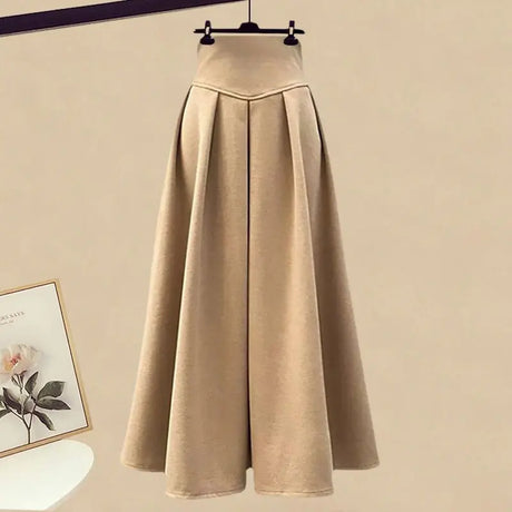 2023 Autumn/Winter New Korean Elegant Splice Fake Two Piece Knitted Sweater Dress Matching Set Women's Chic Pullover Skirt Set