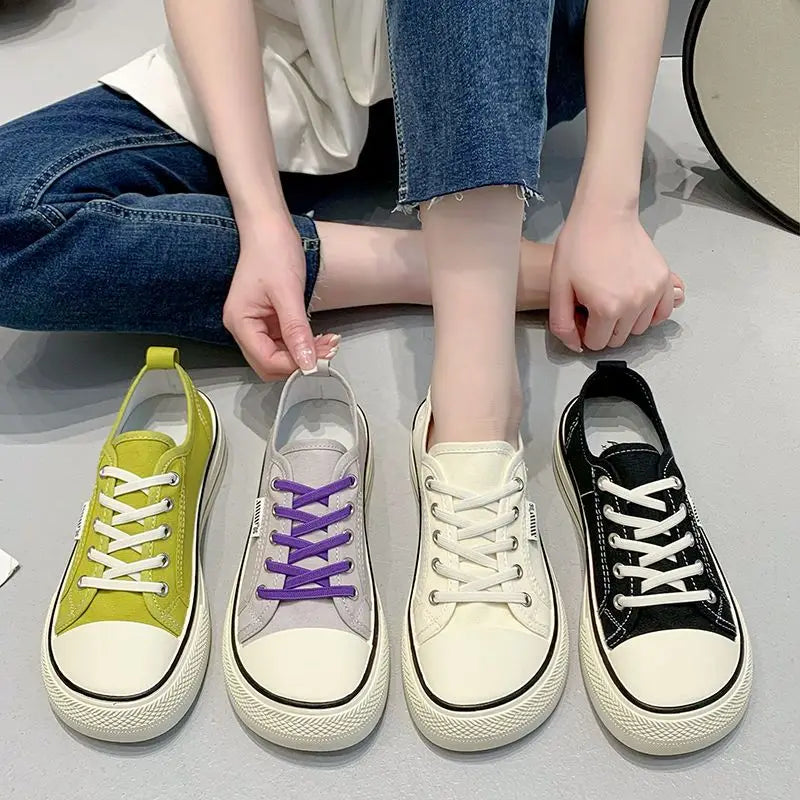 Women's Canvas Shoes Spring Flat Shoes Solid Color Student Sneakers Girls Skateboard Vulcanized Tennis Women 2023 Zapatillas