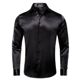 Hi-Tie Classic Silk Mens Shirts Long Sleeves Plain Satin Wedding Business Party Overshirt Wholesale for Male Wedding Business