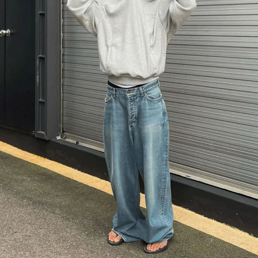 High Street Washed Blue Wide Leg Baggy Jeans for Men and Women Straight Ropa Hombre Y2k Denim Pants Oversized Loose Trousers