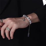 Punk Cross Star Beaded Bracelet For Women Kpop Irregular Star Pendant Bangle Silver Color Geometric Tassel Bracelets Y2K Jewelry