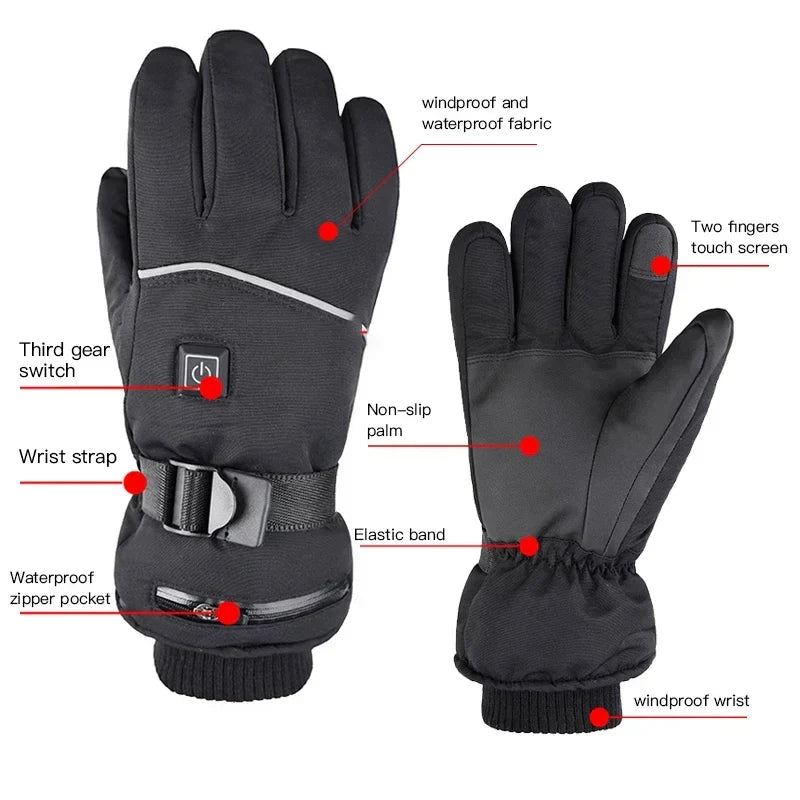 NEW Motorcycle Heated Glove Waterproof Rechargeable Heating Thermal Gloves Heated Motorcycle Gloves Winter Warm Motorcycle Glove