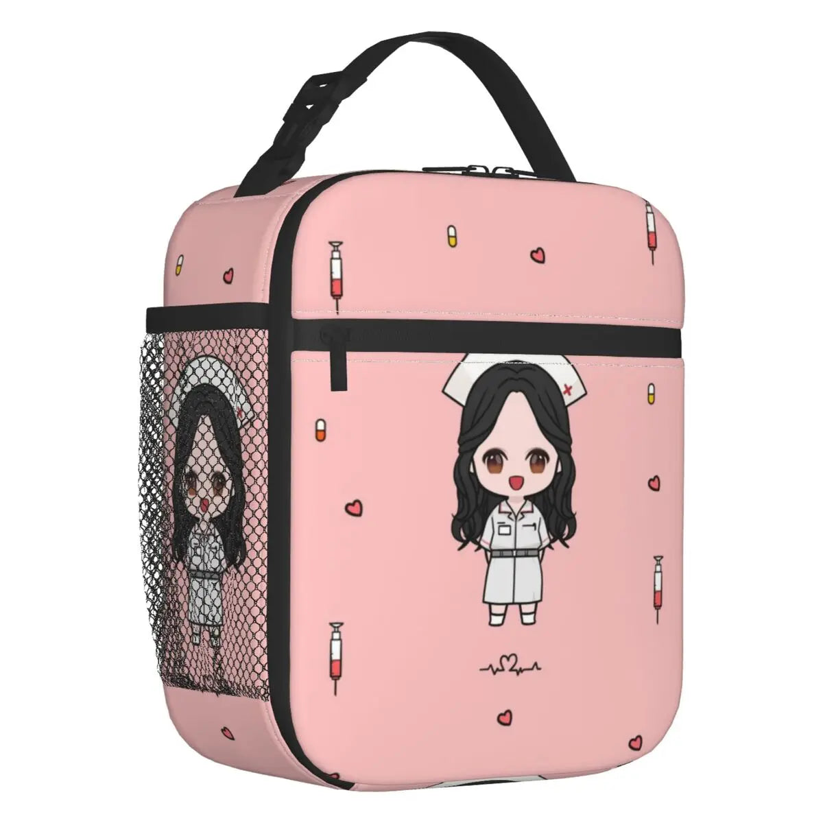 Cartoon Enfermera Insulated Lunch Bag for Women Leakproof Cartoon Nurse Cooler Thermal Lunch Box Office Work School