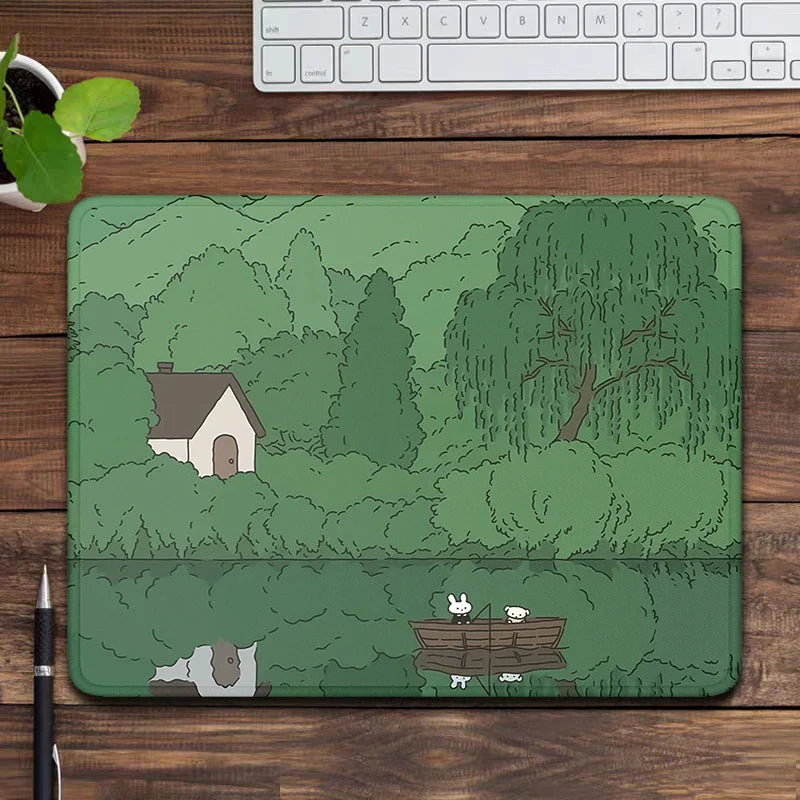 Cute Desk Mat Kawaii Green Forest Mousepad Small Japanese Nature Gaming Mouse Pad Anime Aesthetics Scenery Japan Computer Pads