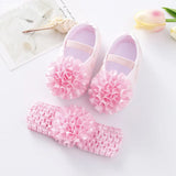 0~18M Cute Bowknot Newborn Baby Shoes Headband Set Anti Slip Toddler Infant First Walker Baby Girls Newborn Soft Sole Pink Shoes