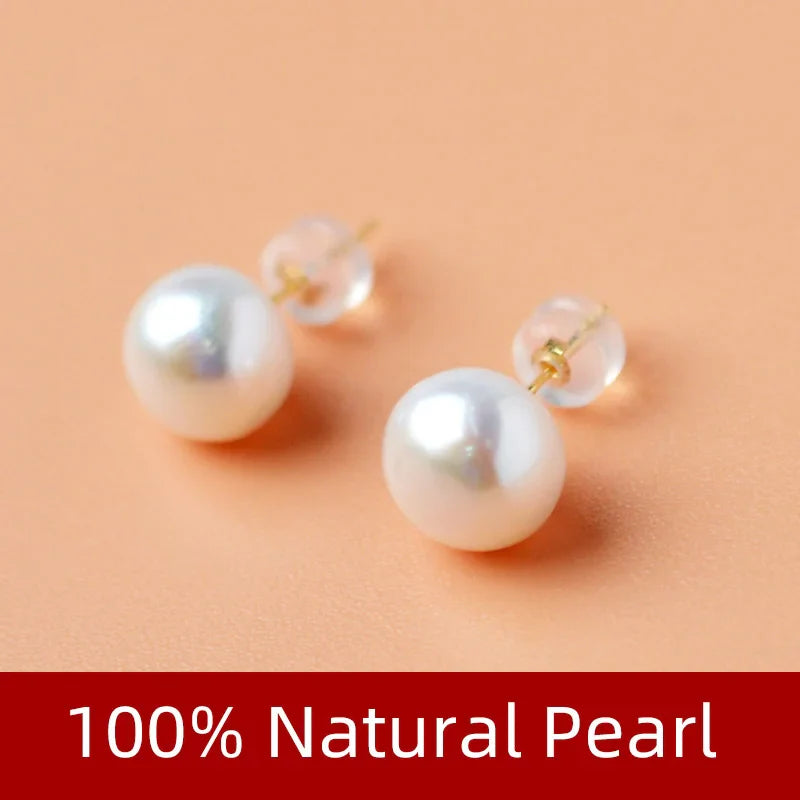 XF800 Pearl Jewelry Set Real 18K Gold Natural Freshwater Necklace Bracelet Earrings Fine AU750 Round Women's Wedding Gift T417