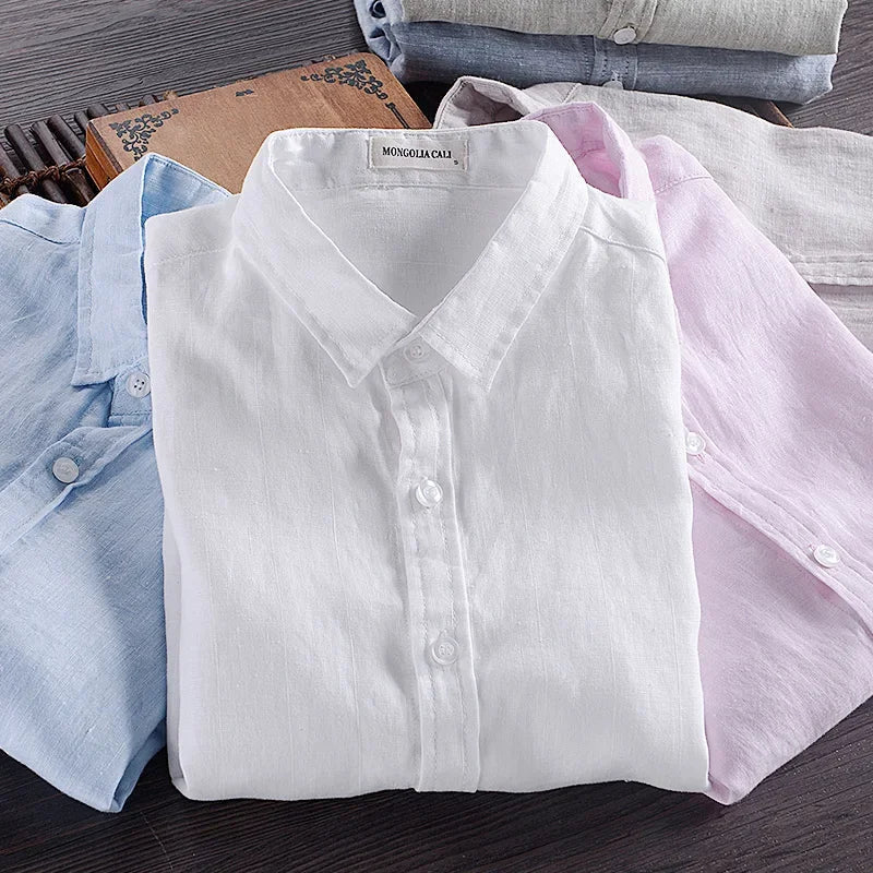 HOO2024 linen shirt young male leisure cotton shirts with short sleeves business cultivate one's morality thin comfortable shirt