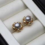 Genuine Cultured Freshwater Pearl Earring 925 Silver,Wedding Cute White Pearl Stud Earrings Girl Birthday