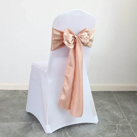 50PCS 17x275cm Rose Gold Satin Chair Sashes Bows Chair Cover Ribbons for Wedding Banquet Party Baby Shower Event Decorations