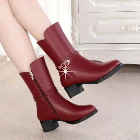 Mid-tube Boots Women's Winter Ankle Boots Female Students Thick-heeled New Mother Boots Round Toe Woman's Shoes Cotton Boots