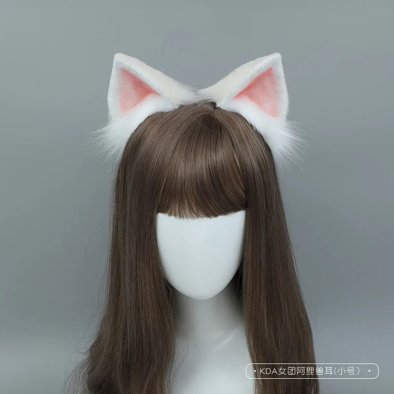 New Hand Made Cat Fox Ears Head Band LOL Cosplay DIY Ear Lolita White Pink Hairband Headwear for Women Girls Costume Accessories