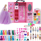 Fashion Dollhouse Furniture 67 Items/Set = 1x Wardrobe + 1 Shoes Rack + 65 Accessories Dolls Clothes Dress Shoes for Barbie Doll