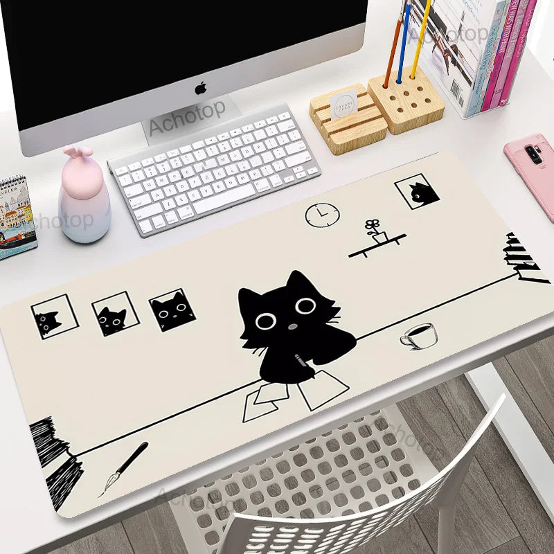 Cute Japan Cat Mouse Pad Large Gamer Mousepad DeskMat Computer Gaming Accessories Art Carpet 900x400 Play Mats Anime Office Mat