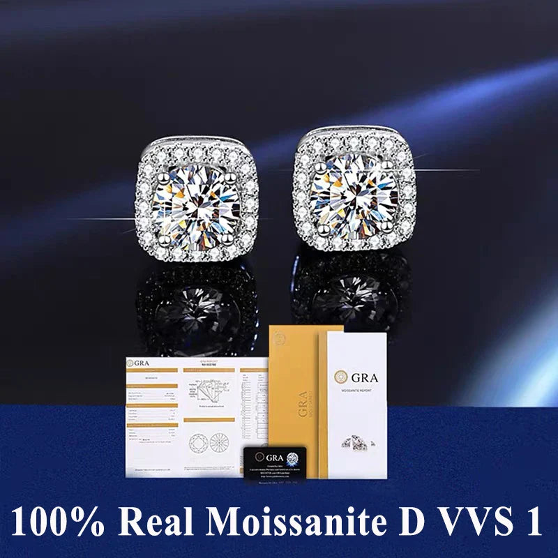 D VVS1 Moissanite Stud Earrings For Women 925 Sterling Silver Platinum Finish 2 GRA Certificates Moissanita Pass Diamond Tester