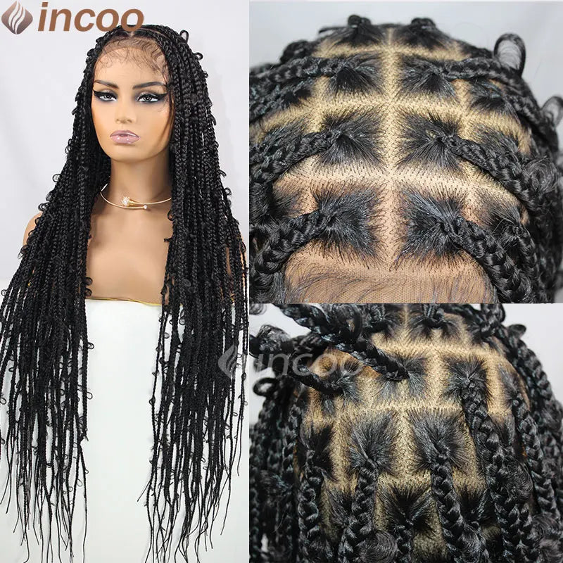 Butterfly Knotless Braids Full Hand Tied Hd Lace Box Braided Wig 36" Full Double Lace Front Square Knotless Locs Braided Wigs