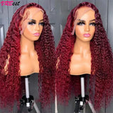 99J Colored Lace Front Human Hair Wigs Deep Wave Burgundy 13x4 HD Transparent Full Lace Frontal Wig Glueless Curly Wig For Women