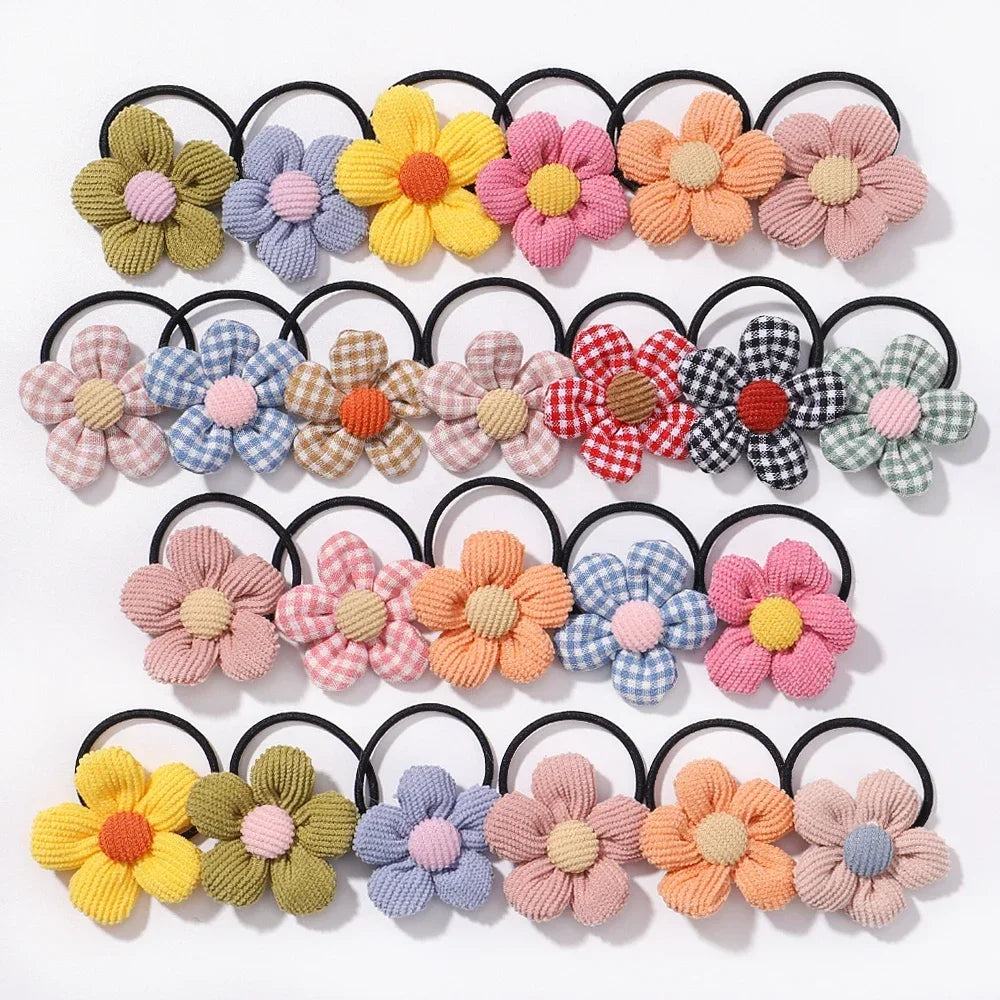 12Pcs/bag Girls Elastic Flower Hair Bands Sweet Hair Ties Children Ponytail Holder Rubber Band Headband Kids Hair Accessories