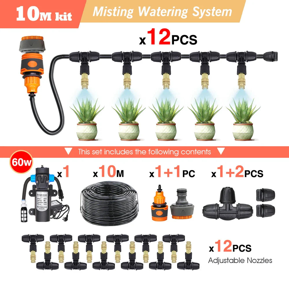 30-5M Garden Adjustable Brass Nozzle Misting Watering System 45/60/80/100W Self-Priming Pump Automatic Cool Irrigation Equipment