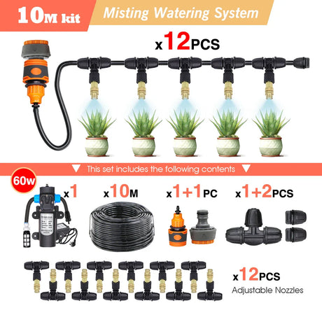 30-5M Garden Adjustable Brass Nozzle Misting Watering System 45/60/80/100W Self-Priming Pump Automatic Cool Irrigation Equipment