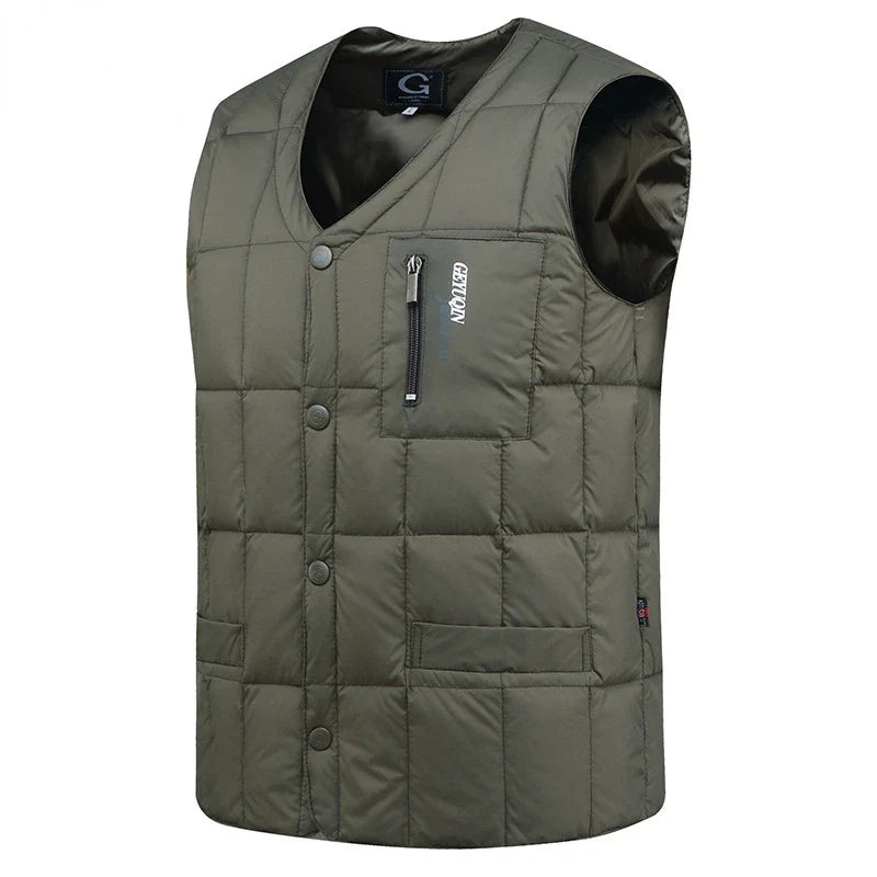 White Duck Down Vest Men Lightweight Autumn Winter Warm Padded Sleeveless Jacket Male Black Golf Fashion Casual Button Waistcoat