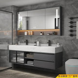 Luxury Bathroom Mirror Cabinet Double Basin Slate Integrated Ceramic Washbasin Bathroom Vanity Sink Cabinet Bathroom Furniture