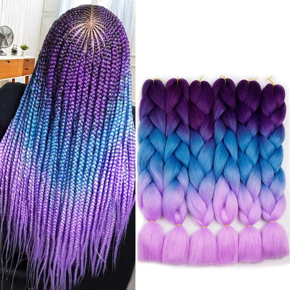 6 Pcs 24” Synthetic Braiding Hair Pink Jumbo Braids Hairstyles Purple Blue Blonde Ombre Hair Extensions For Women 100G/Pack