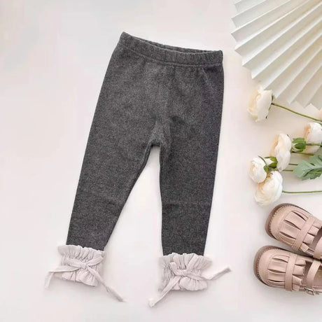 Autumn Girls Cotton Bottoms Pants 2023 New Korean Children's Stretchy Slim Casual Pant Baby Lace Splicing Outside Trousers