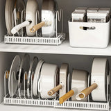 Expandable Kitchen Organizer Shelf Countertop Storage Stand Cabinet Storage Space Saving Pots and Pans Organizer for Cabinet