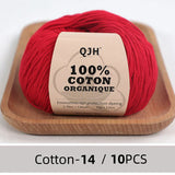 QJH 10PCS 100% Organic Cotton Yarn Pure/Mixed Color Yarn, Knitting Yarn - Crochet Yarn Soft 10 Strands Hank Yarn Machine Washabl