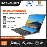 CRELANDER Dual Screen Laptop 16 Inch 2K LCD + 14 Inch Touch Screen Core i7 10750H 64GB RAM Zenbook Duo Laptop Gaming Notebook