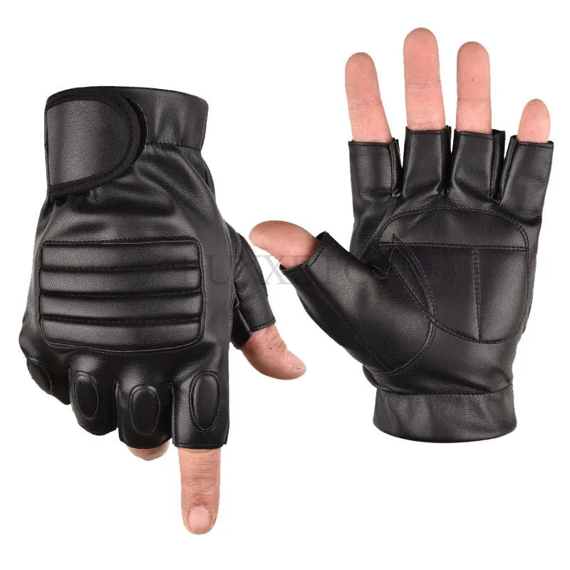 Men Half Finger Black Washable PU Leather Tactical Gym Fighting Glove Army Military Climbing Sport Fitness Cycling Mitten