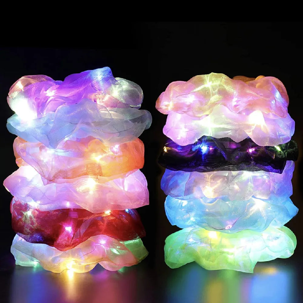 12PCS LED Mix Color Wholesale French Elastic Hair Scrunchies For Women Hair Ties Rubber Band Hair Rope Grils Accessories