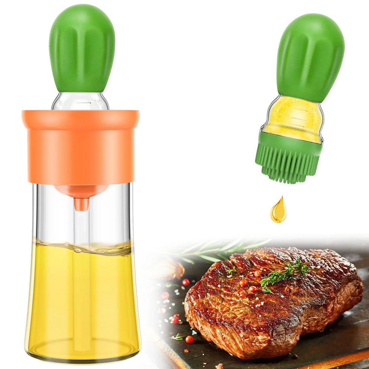 BBQ Tool Oil Bottle With Silicone Brush Oil Spray Baking Barbecue Grill Oil Dispenser Cookware Baking Kitchen Accessories