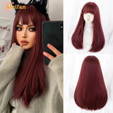 MEIFAN Synthetic Long Straight Lolita Wig with Bangs Wig Girl Cute Mixed Black Red Blonde Cosplay Party Halloween Harajuku Wig