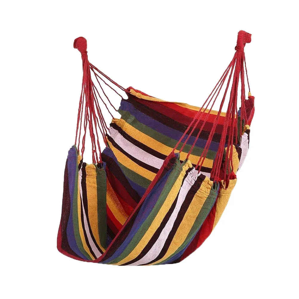 Canvas Hammock Chair Swing Indoor Garden Sports Home Travel Leisure Hiking Camping Stripe Hammock Hanging Bed (NO Stick NO Rope)