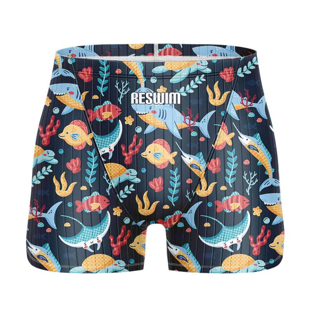 2024 Summer Swimming Trunks Men's Professional Tights Jammer Swimwear Outdoor Beach Printed Durable Training Surfing Swim Shorts