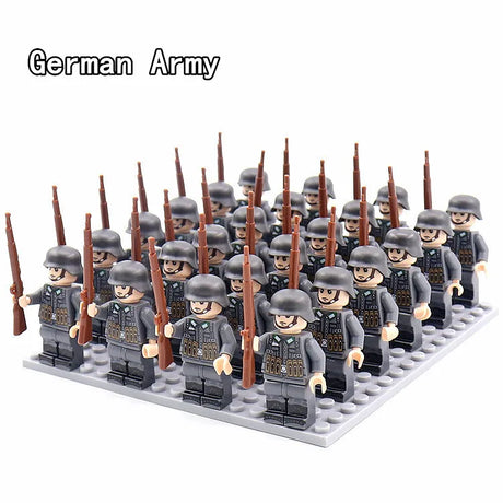 WW2 24pcs Military Army Soldier Soviet US UK German France Building Blocks Set Model Bricks Action Figures Weapon Toys Kids Gift