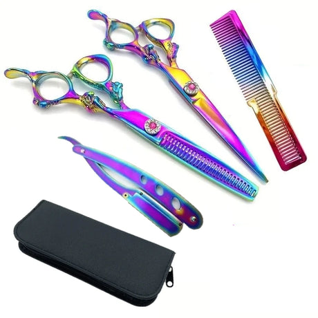 Colorful Hairdressing Scissors Set, Hair Cutting Scissors, Hair Thinning Shears, Hair Styling Comb, Haircut Accessories Tools, S