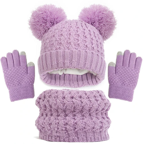 Imitation Cashmere Winter Baby Hat Gloves Scarf Set Fleece Warmer Scarves Thick Knitting Hats Boy Girl Cute Pompom Kids Beanie