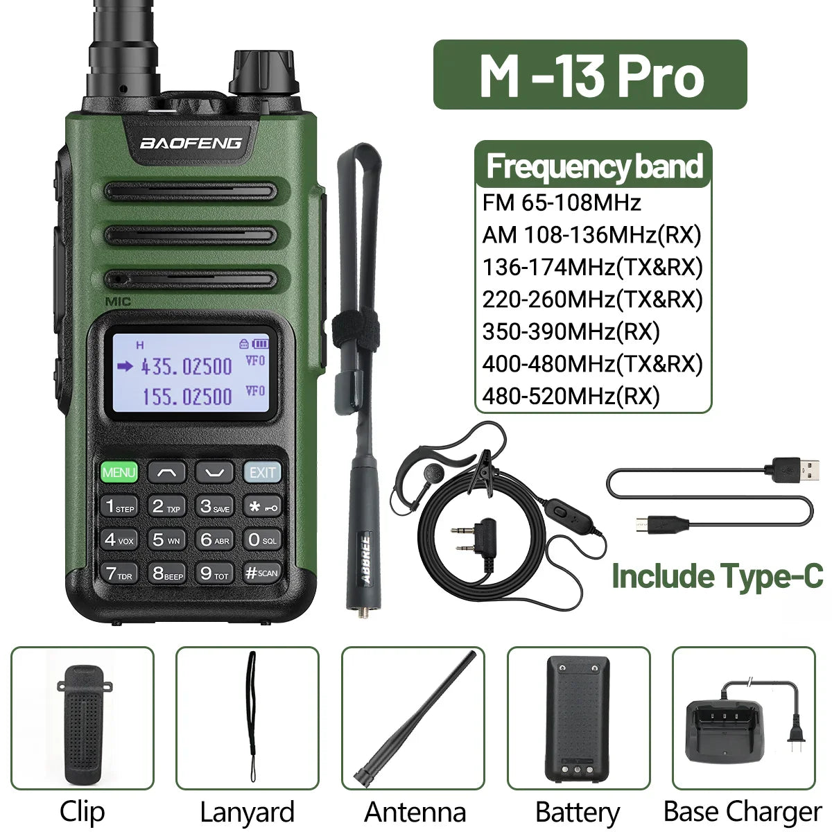 BaoFeng UV-13 PRO V2 V1 Walkie Talkie M-13 Pro Dual Band 999 Channels Type-C  Long Range UV-5R Transceiver Ham CB Two Way Radio