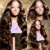 HD 250% 30 40 Inches Chocolate Brown Body Wave 13x6 Lace Front Human Hair Wigs 13x4 Lace Frontal Wig Glueless Ready To Wear