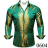 Luxury Silk Shirts for Men Green Paisley Long Sleeved Embroidered Tops Formal Casual Regular Slim Fit Blouses Anti Wrinkle 615