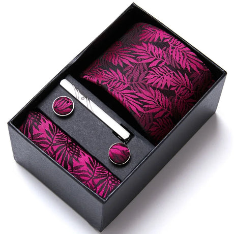 Brand Mix Colors Wholesale Silk Wedding Present Tie Pocket Squares Cufflink Set Necktie Box Floral Red Fit Group