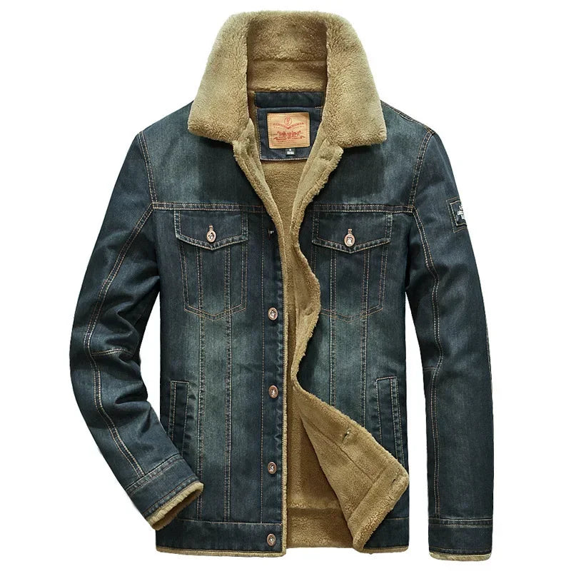 Winter Mens Denim Jacket High-quality Wool Thicked Thermal Coat Multi Pocket Lapel Fashion Casual Jackets Size 6XL Men Clothing