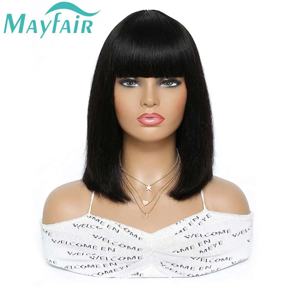 100% Human Hair Wigs Straight Hair With Bang Fringe For Women Brazilian Bob Wig Glueless Full Machine Made With Bangs 30 Inch