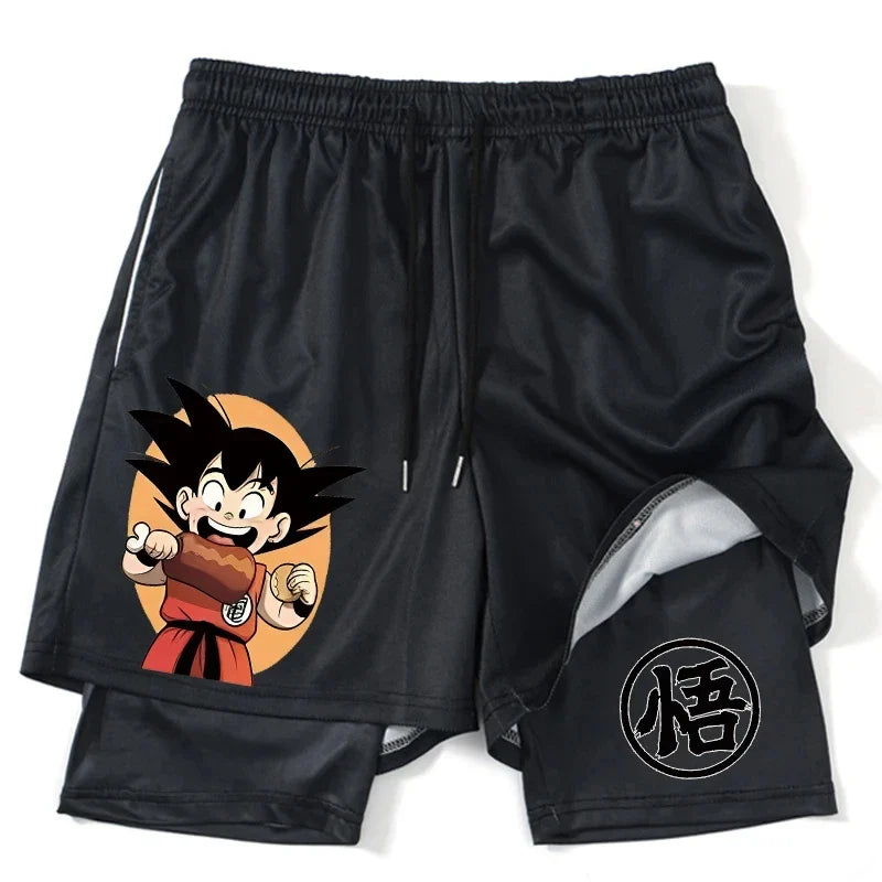 New Print Anime Shorts Men Women 2 in 1 Quick Dry Mesh Gym Shorts to Fitness Running Summer Black Performance Scanties