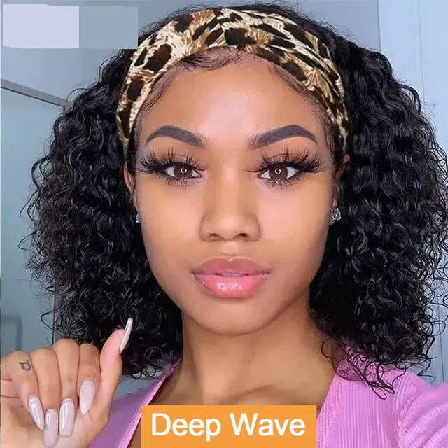 Kinky Curly Headband Bob Wig Human Hair Glueless Brazilian Curly Human Hair Wigs With Headbands for Black Women Nature 12-28Inch