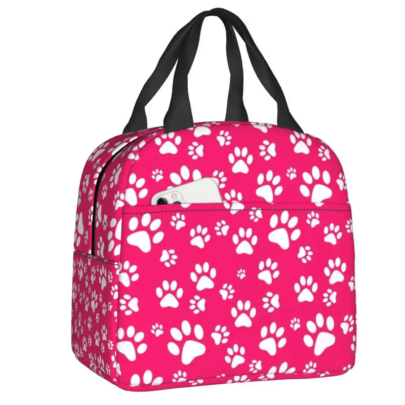 Cute Animal Pet Dog Paw Pattern Lunch Bag Thermal Cooler Insulated Lunch Box for Student School Work Picnic Food Tote Bags