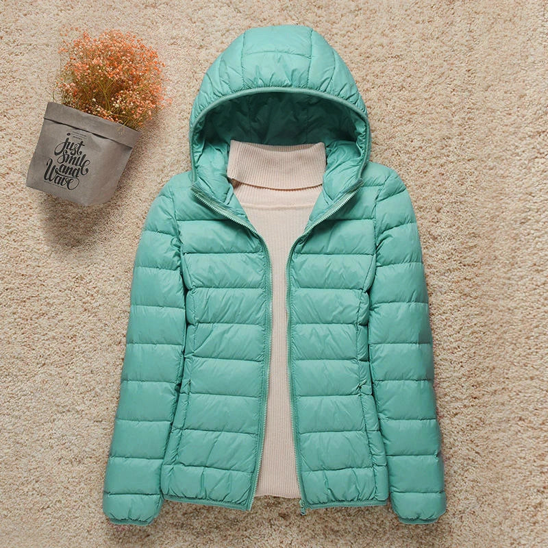 Winter Women Ultralight Thin Down Jacket White Duck Down Hooded Jackets Long Sleeve Warm Coat Parka Female Portable Outwear